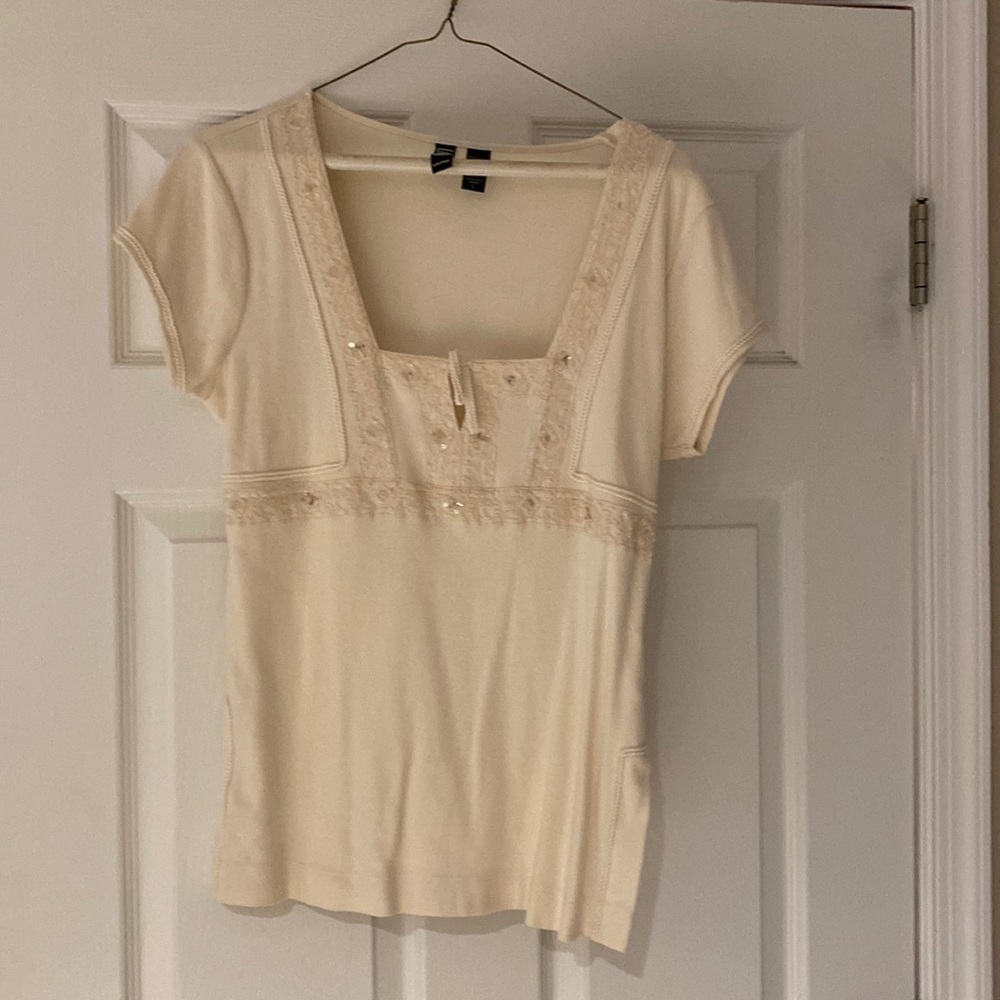 Cream Laundry decorative t-shirt with tie front. Never worn.